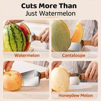 Coupe-pastèque triangulaire et ensemble de fourchettes 2-en-1 en acier inoxydable avec manche en bois, trancheuse à melon, coupe-fruits pour ustensiles de cuisine