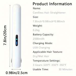 Nouveau mini fer à lisser et à boucler 2 en 1 sans fil rechargeable, styler capillaire USB à chauffage rapide, plaque en aluminium, LED, prêt pour les voyages en camping-car, garantie 1 an - Product Image 5