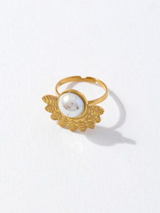 Vintage estilo <span class=keywords><strong>barroco</strong></span> nicho diseño sentido pequeña perla acero inoxidable 18K chapado en oro hoja compromiso collar anillo pendientes - Product Image 4