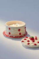 Pot à bougie en céramique en forme de gâteau aux fraises avec couvercle, réutilisable pour la décoration intérieure et les cadeaux