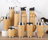 Botol air bambu ramah lingkungan 500ML, botol Stainless Steel dengan tutup bambu