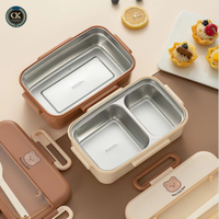 Thermisch Isolierte Edelstahl Bento Lunchbox für Kinder BPA-Frei Mikrowellengeeignet 2 Fächer Auslaufsicher Schulset