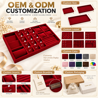 Plateau organisateur de bijoux en velours rouge personnalisé avec tiroir amovible et compartiments sur mesure pour bagues, boucles d'oreilles, colliers et montres