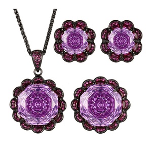 Vintage Eco-friendly Copper Purple Stone Zirconia Jewelry Set 16-10mm Purple Zircon Black Gold Elegant Pendant <b>Earring</b> Ring Set - Product Image 1