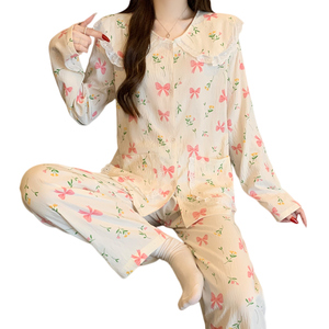 <span class=keywords><strong>Genki</strong></span> – chemise de nuit légère pour femmes, avec col Peter Pan et manches longues, nouvel ensemble de vêtements de maison, printemps/automne - Product Image 1