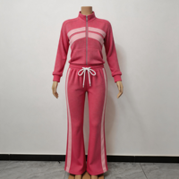 Ensemble deux pièces en maille gaufrée colorblock pour femme avec logo personnalisé, haut à col montant à manches longues et pantalon pour le sport décontracté d'automne