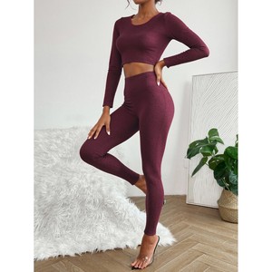 Tuta sportiva Casual a vita alta da donna tinta unita pantaloni a maniche lunghe caldi per l'autunno e l'inverno - Product Image 5