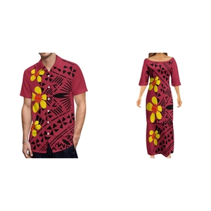 Outlet di fabbrica rosso grande gente di lusso signora Puletasi abiti e camicia da uomo stile etnico polinesiano Plumeria HD stampa coppia abito - Product Image 1