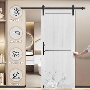 Puerta Corredera Industrial GUJIE con Marco en H, Panel de MDF Sólido, Sistema Completo de Herrajes Deslizantes, Solución de Decoración Rústica para Interiores/Exteriores - Product Image 4