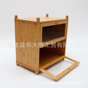 Caja de pan grande de bambú natural naranja de doble capa con puerta de vidrio para almacenamiento en la cocina - Product Image 2