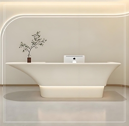 Mostrador de Recepción de Lujo de Fibra de Vidrio de Alta Gama, Mostrador Frontal Moderno con Diseño Curvo para Hotel o Villa - Product Image 1