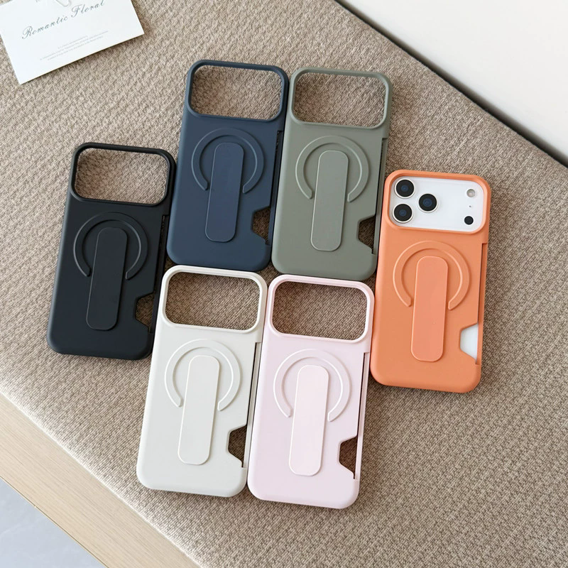 Matte Hard PC Card Slot <strong>Function</strong> Magnetic Phone <strong>Case</strong> for <strong>iPhone</strong> 17 16 15 Pro Max 14 Cover With Silicone <strong>Finger</strong> Holder