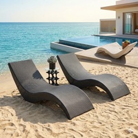 Ensemble de chaises longues en rotin pour la plage et le bord de la piscine, meubles inclinables d'extérieur résistants aux intempéries avec table pour hôtel et plage
