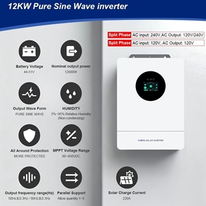 Inversor Solar Híbrido de Fase Dividida de 12KW, 48V, 120/240VAC, Onda Sinusoidal Pura, Certificado UL1741, <span class=keywords><strong>2</strong></span> Inversores con Cargador Solar MPPT - Product Image 4