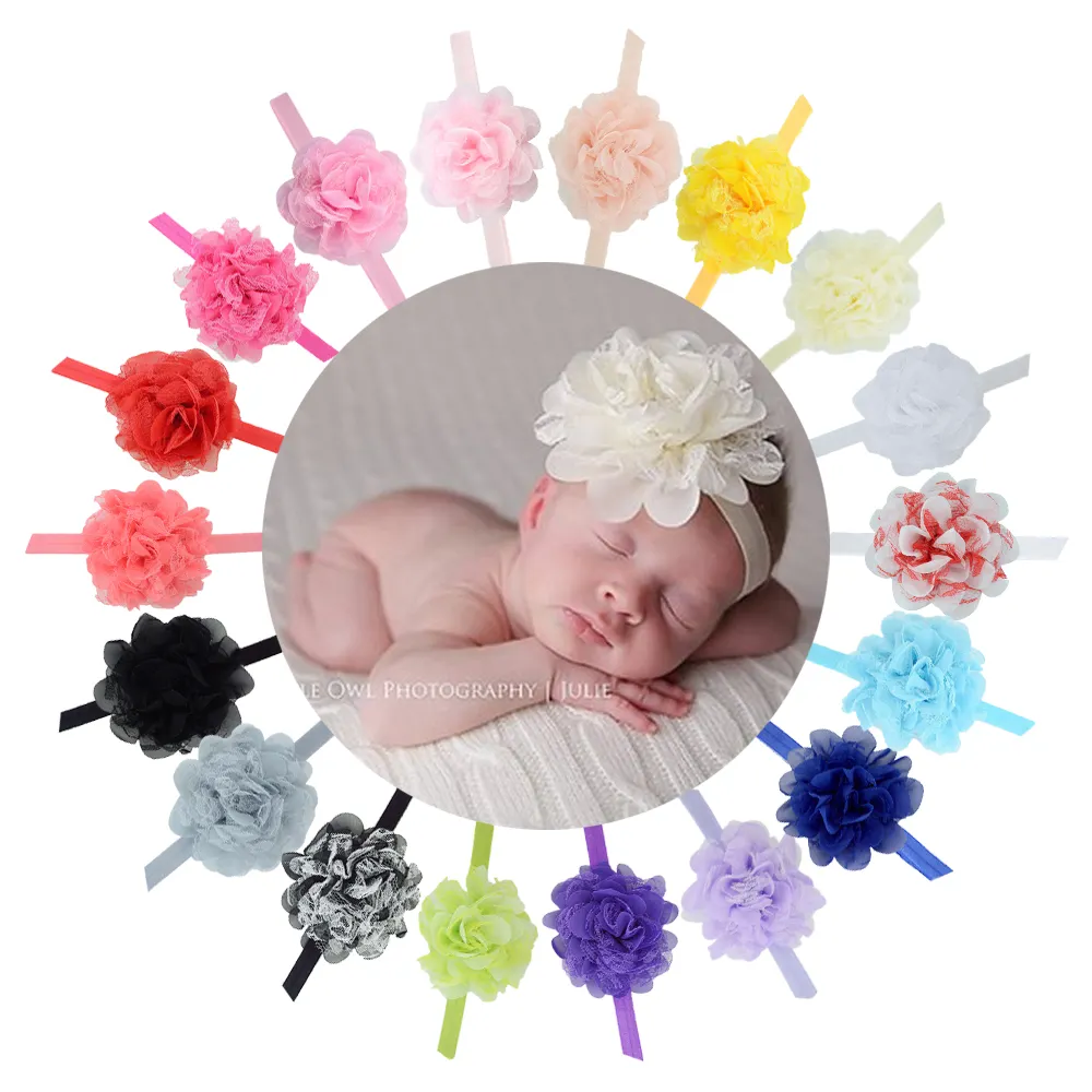 Hot Sale 10cm Girls Chiffon Gauze Floral Elastic Headband for Baby Flower Kids Hair Band Hair Accessories