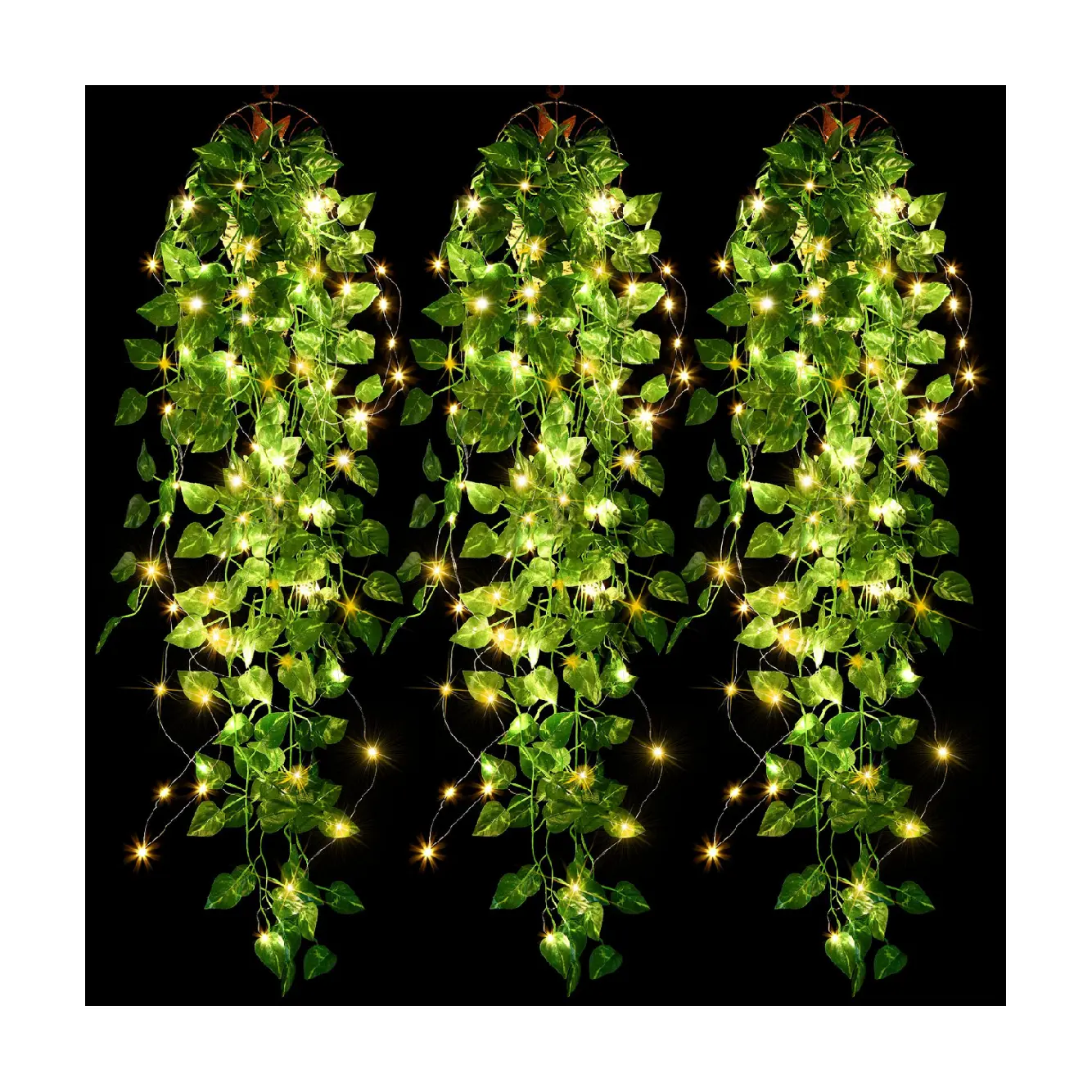 30 cuerdas LED plantas colgantes artificiales 3,3 pies hojas de vid de hiedra falsa guirnalda colgante luces de hadas con pilas