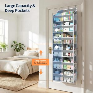 Organisateur de porte en acier inoxydable à 6 niveaux et 12 compartiments, robuste et multifonctionnel, pour installation par crochets sur porte - Product Image 3