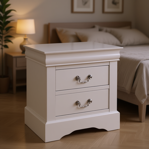 Mesita de Noche de Madera Maciza Blanca con 2 Cajones, Diseño Moderno Antiguo, Mueble de Dormitorio con Carga Inalámbrica para Apartamento - Product Image 2