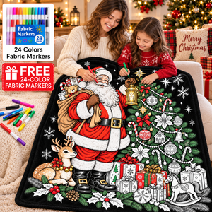 Couverture de Noël à colorier Père Noël, en peluche rectangulaire, décoration DIY pour la maison avec 24 marqueurs de tissu colorés pour la saison hivernale - Product Image 2