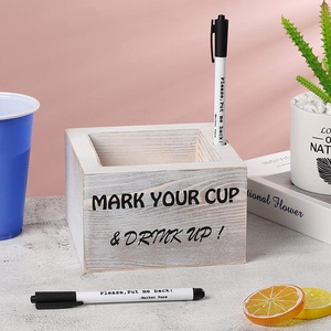 Bar de fiesta de granja, decoración rústica de boda, Mark Your Cup y Drink Up, portavasos individual de fiesta de madera, incluye rotuladores y ranura para rotuladores - Product Image 6