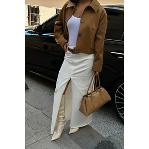 Abrigo Corto Marrón para Mujer, Forro de Piel Sintética, Tejido Impermeable, Estampado Informal, Talla Grande, Algodón Personalizado para Otoño Invierno - Product Image 5