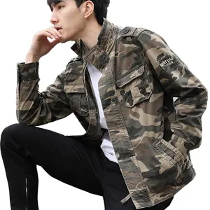 Wholesale custom stylish vintage camo washed camouflage denim jacket for men