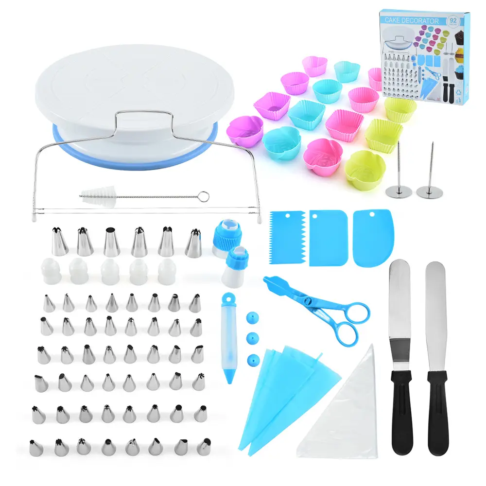 Wholesale 2021 Turntable Cake Stand Bake Kit Piping Sets 92Pcs Decoration Tool Baking Cup Cake Tools Carving Knife