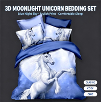 Ensemble de housse de couette et de draps en microfibre imprimé numérique personnalisé avec motif de château féérique et d'unicornes