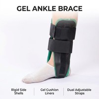Orthèse de cheville en gel avec coques latérales rigides, doublures rembourrées vertes, sangles réglables pour la marche, le sport et la récupération