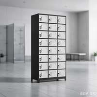 Armoire de rangement métallique multi-cellules grande capacité à 24 portes, cadre noir, portes blanches, revêtement poudré, pour personnel, salle de sport, atelier, dortoir