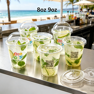Vasos de Plástico de Pared Simple de 350ml, 400ml, 32oz con Tapas y Asas Desechables para Jugo, Té de Burbujas y Boba, Opción de Logotipo Personalizado, Gobelets - Product Image 1