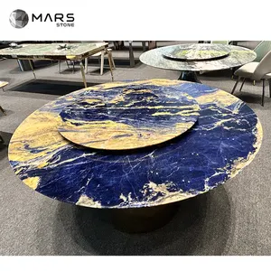 Chinese High-quality Rotatable Round Dining Table Luxury White Marble Dining Tables with Metal Table Base