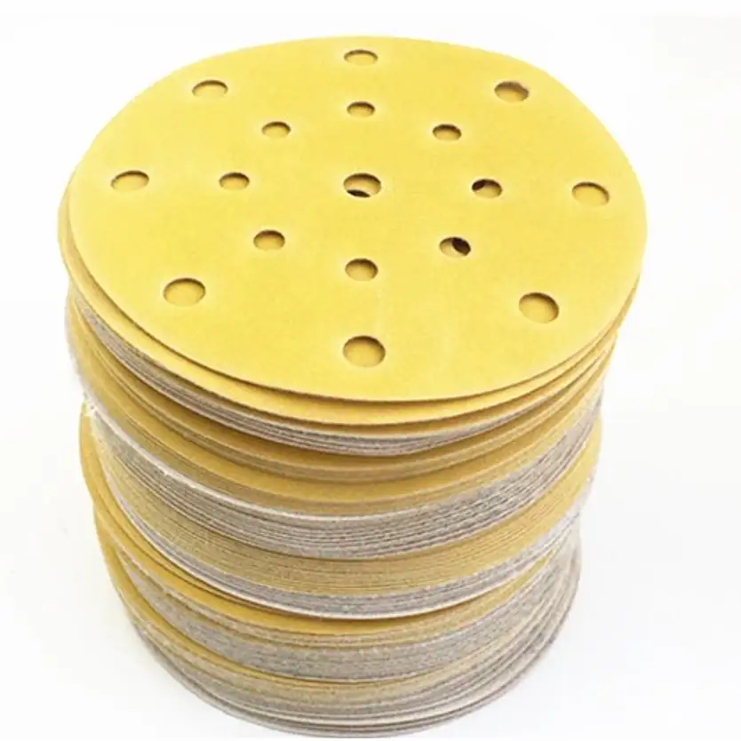 Lijas de Metal para coche, discos de lija redondos y amarillos, Lijas autoabrasivas, discos orbitales de lijado, 150mm, 6 agujeros