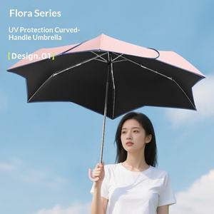 Sombrilla LS Umbrella Fresh Petal de tres pliegues con mango curvado de aluminio, resistente a la intemperie, con revestimiento negro anti-UV <span class=keywords><strong>y</strong></span> logotipo. - Product Image 4