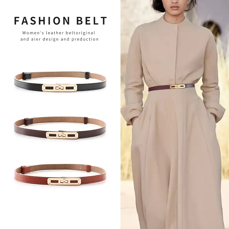 Wholesale New Trendy Korean Fashion Belt Woman Genuine Leather Thin Bbelt Ladies Decoration Matching Waist Slim Belts