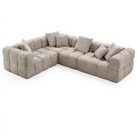 Canapé modulaire en forme de L gris clair, capitonné en tissu, canapé d'angle compressé sous vide pour salon