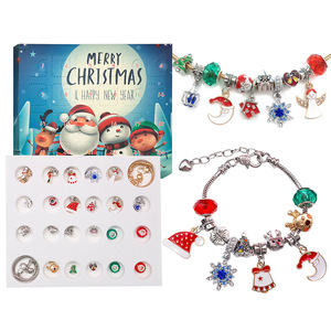Noël <span class=keywords><strong>calendrier</strong></span> de l'<span class=keywords><strong>avent</strong></span> Bracelets 24 jours compte à rebours de Noël perles bracelets à breloques bricolage artisanat cadeaux bijoux Bracelet Kit de fabrication - Product Image 1