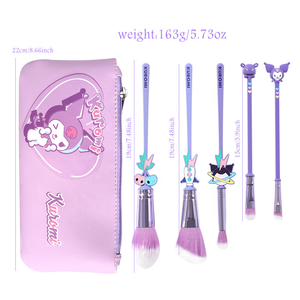 Juego de 5 Brochas de Maquillaje Kuromi con Mango Metálico y Pelo Sintético de Color Morado, Brochas de Maquillaje de Lujo Personalizadas - Product Image 2