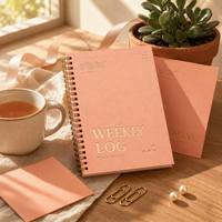 Cuaderno de Papel Especial Personalizado WEEKLY LOG con Estampado en Dorado, Encuadernación de Doble Alambre, Diario de Papelería