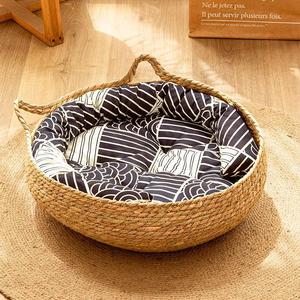 Rattan <b>Cat</b> Bed Oval Breathable Four Seasons Pet Bed For <b>Cats</b> Spot Clean - Product Image 5