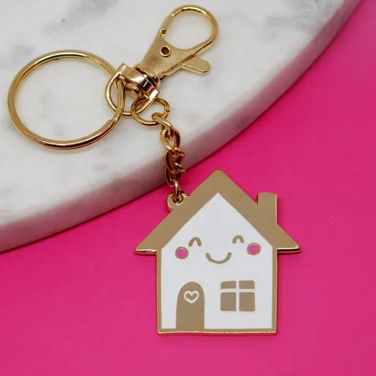 Custom Accessories Key ring Metal key chain enamel gold plated cute house shaped keychain