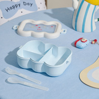 Boîte à bento en forme de nuage mignon, PP, 3 compartiments avec fourchette et cuillère, fermeture à clip, fenêtre transparente, boîte à lunch pour enfants pour la rentrée scolaire
