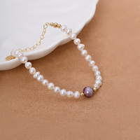 Bracelet de perles violettes naturelles d'eau douce de 6 à 8 pouces, plaqué or, plaqué argent sterling, bijoux élégants pour femmes