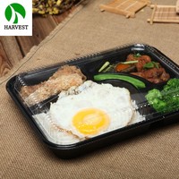 Boîte à déjeuner jetable bento à emporter 5 compartiments transparent noir récipient alimentaire en plastique PS bon marché