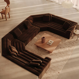 Italian Modern Sectional <b>Sofas</b> Fabric <b>Red</b> Velvet Luxury Curved Modular Floor Set 7seater L Set - Product Image 1
