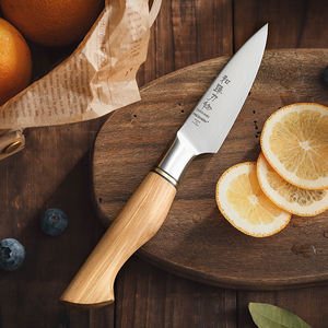 Couteau d'office de cuisine fait main Sandvik <span class=keywords><strong>14C28N</strong></span> en <span class=keywords><strong>acier</strong></span> au carbone avec manche en bois d'olivier - Product Image 1
