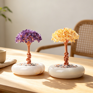 Healing Crystal <b>Tree</b> Wholesale Hand Wrapped Natural Precious Stones with Round Jade Bowl for Feng Shui - Product Image 5