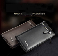 Dompet bisnis panjang pria gaya Vintage lembut kulit PU ritsleting fungsional poliester desain sederhana Logo dapat disesuaikan