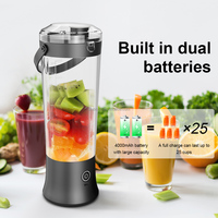 Mini-mixeur portable rechargeable USB 500 ml, 6 lames, batterie 4000 mAh, pour jus frais, smoothies et glace pilée