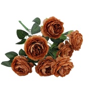Bouquet de 7 têtes de pivoines artificielles, roses européennes, fleurs artificielles en soie pour mur floral de mariage, arrangement floral, vente en gros